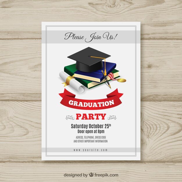 Invitación de graduación elegante con diseño realista