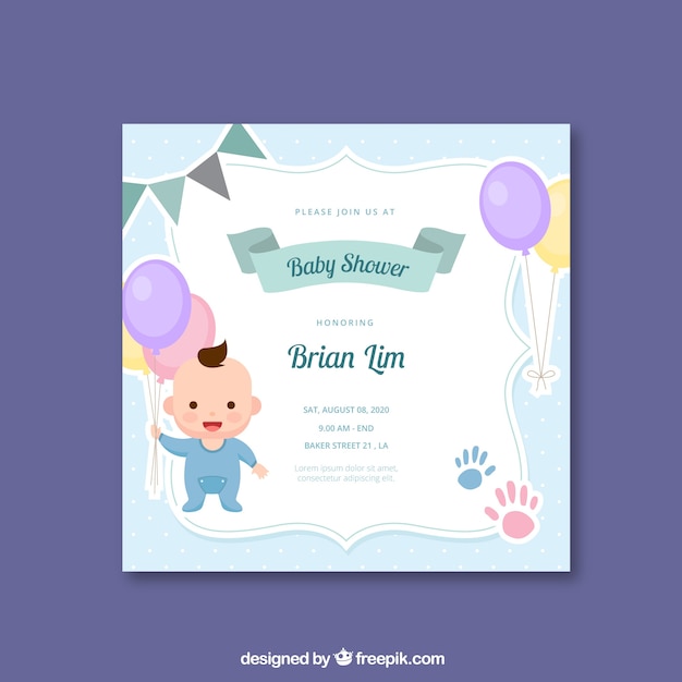 Vector gratuito invitación linda azul de baby shower