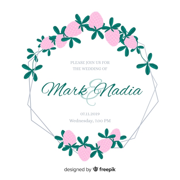 Invitación linda de la boda del marco de las flores rosadas