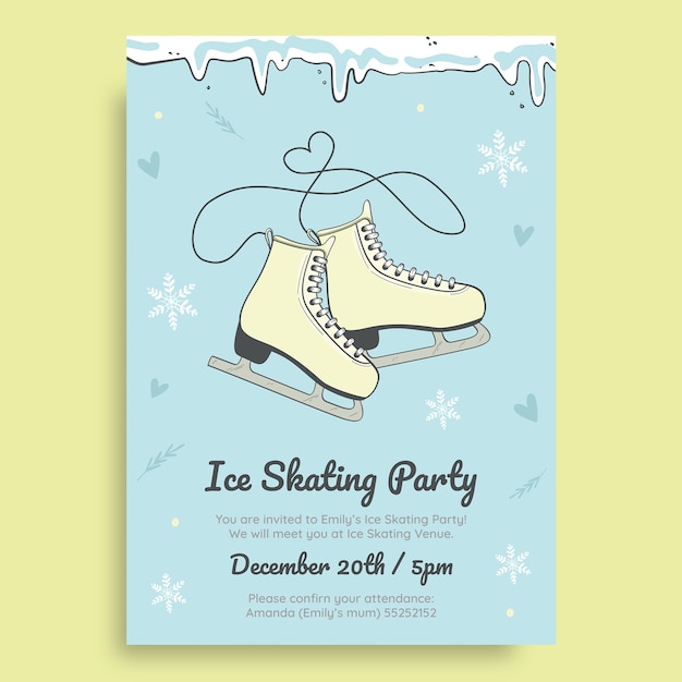 Invitación linda fiesta de patinaje sobre hielo