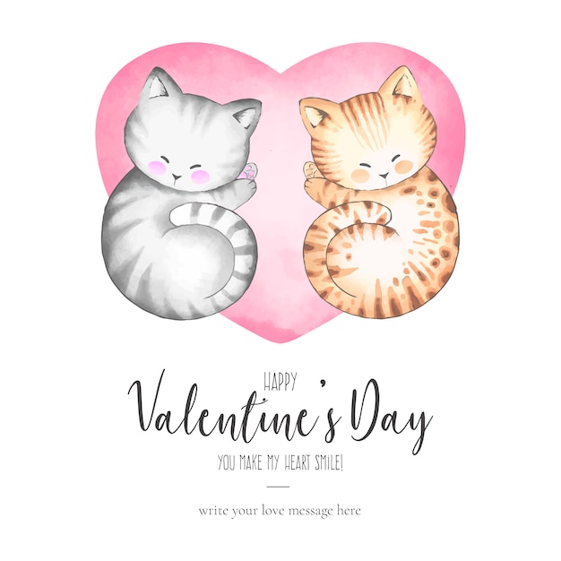 Vector gratuito invitación linda de la tarjeta del día de san valentín con los gatos preciosos