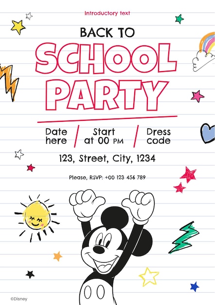 Invitación de Mickey Mouse a la fiesta de regreso a la escuela
