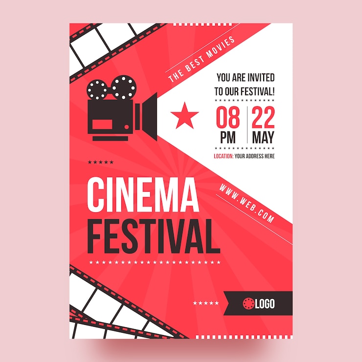 Vector gratuito invitación mínima al festival de cine.