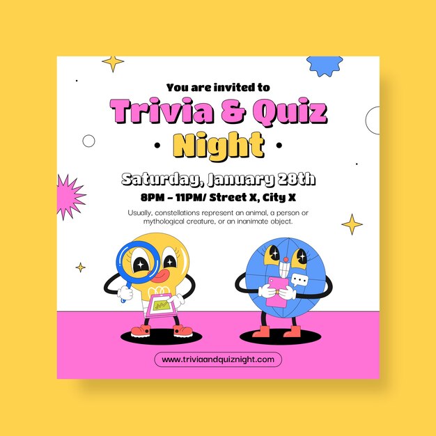 Invitación a una noche genial de trivia y concursos de pub