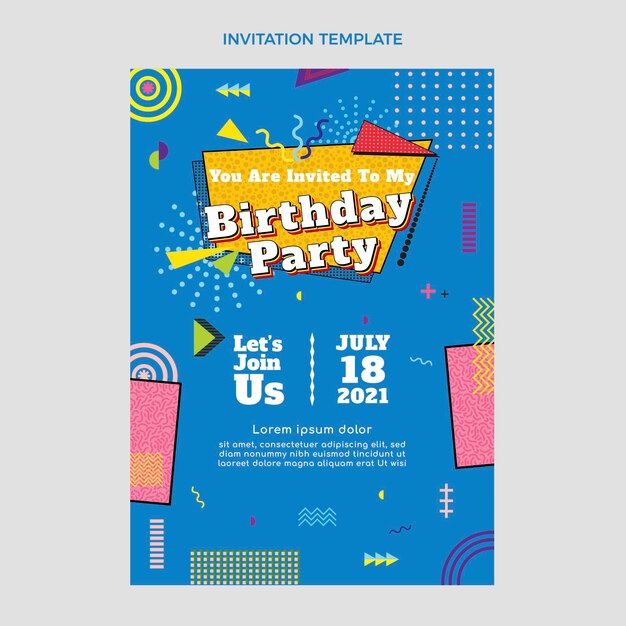 Invitación nostálgica de cumpleaños plana de los 90