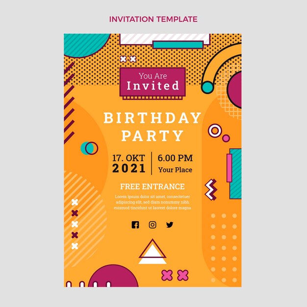 Invitación nostálgica de cumpleaños plana de los 90