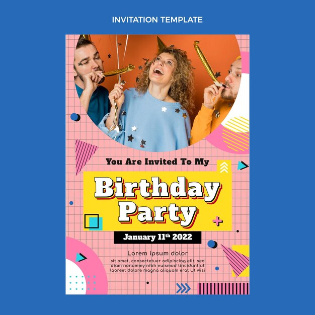 Invitación nostálgica de cumpleaños plana de los 90