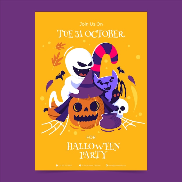 Vector gratuito invitación plana para la temporada de halloween.