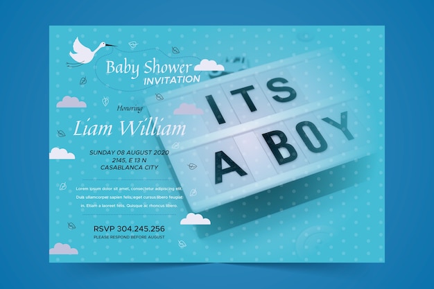 Invitación de plantilla de baby shower para niño