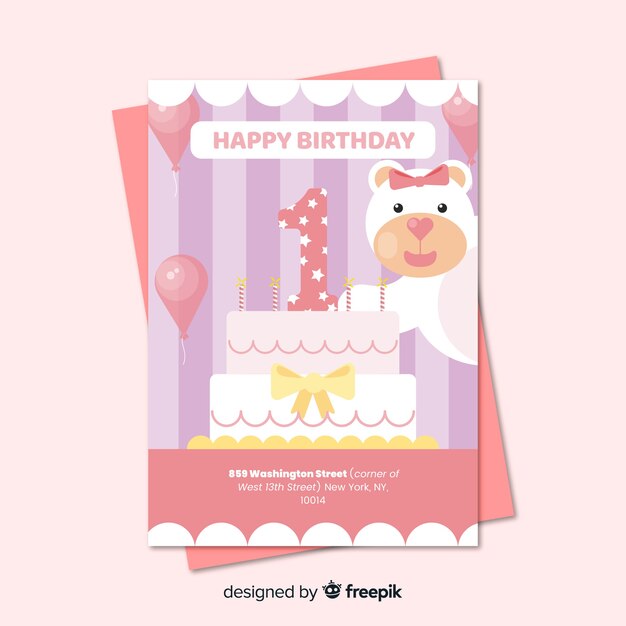 Invitación primer cumpleaños oso sonriendo