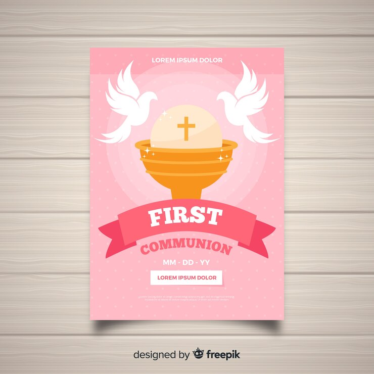 Vector gratuito invitación primera comunión cáliz plano