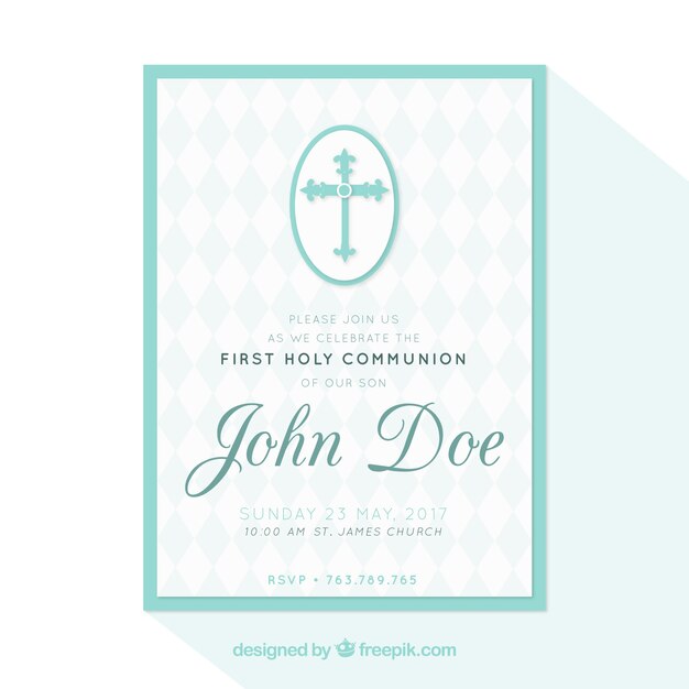 Invitación de primera comunión con una cruz 