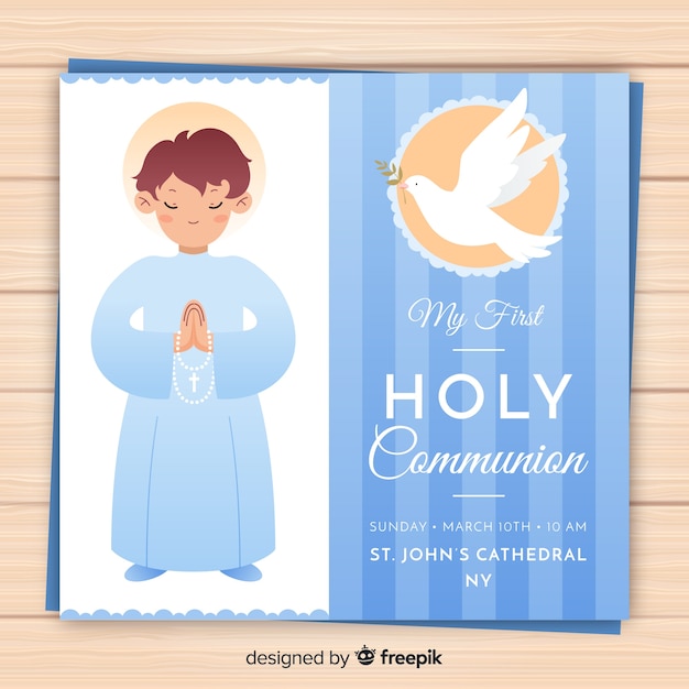 Invitación primera comunión niño rezando