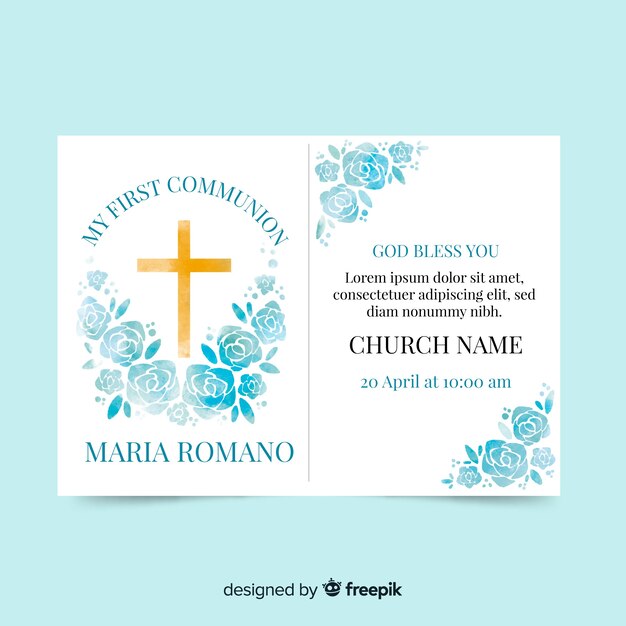 Invitación primera comunión rosas acuarela