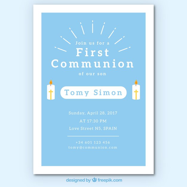 Invitación de primera comunión con velas