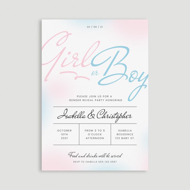 Invitación de revelación de género plana