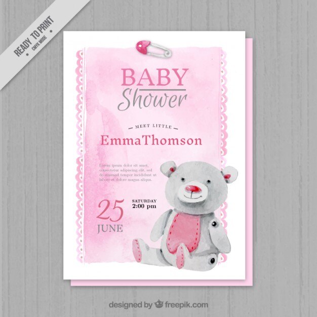 Invitación rosa de acuarela para una baby shower
