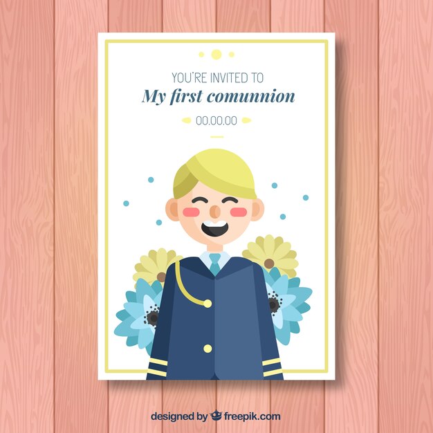 Invitación con simpática ilustración de primera comunión
