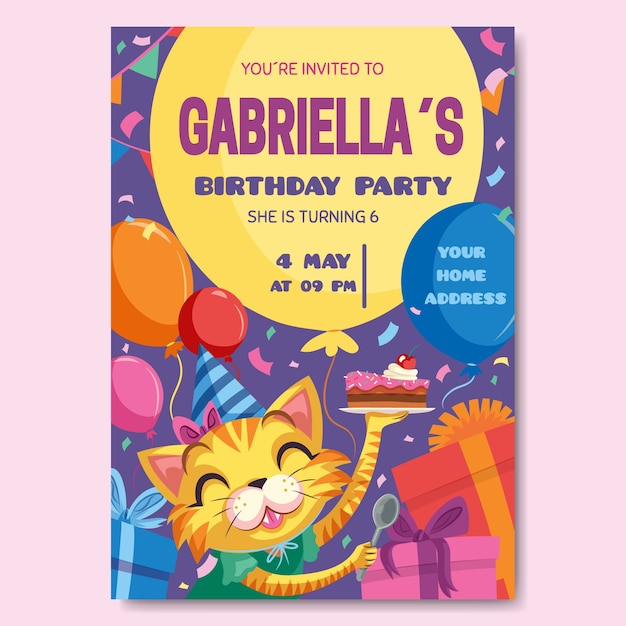 Invitación de tarjeta de cumpleaños para diseño de plantillas para niños