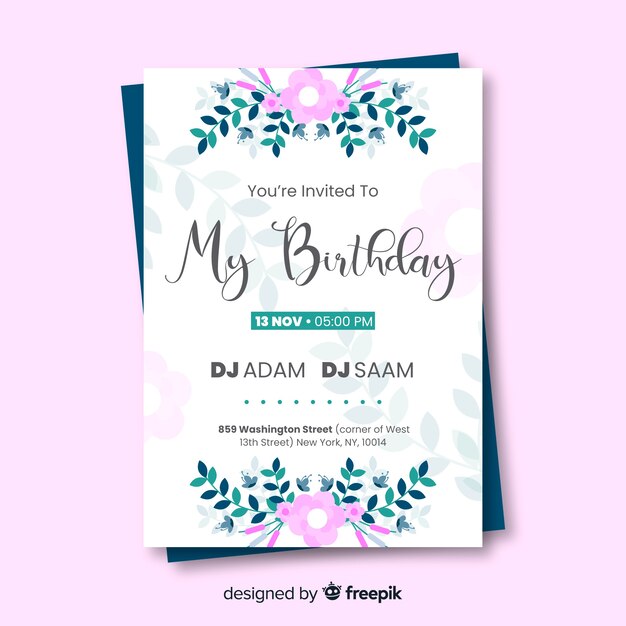 Invitación de tarjeta de cumpleaños elegante diseño