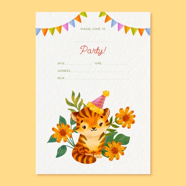Invitación tarjeta fiesta infantil acuarela