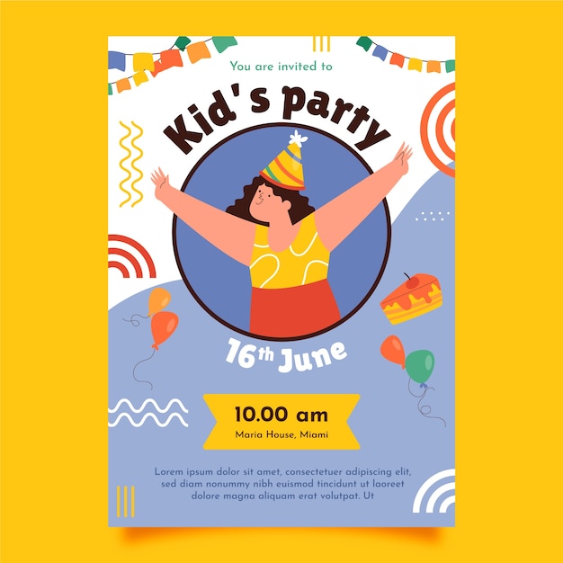 Invitación tarjeta fiesta infantil dibujada a mano