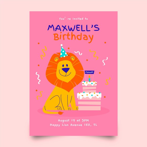 Invitación tarjeta fiesta infantil dibujada a mano