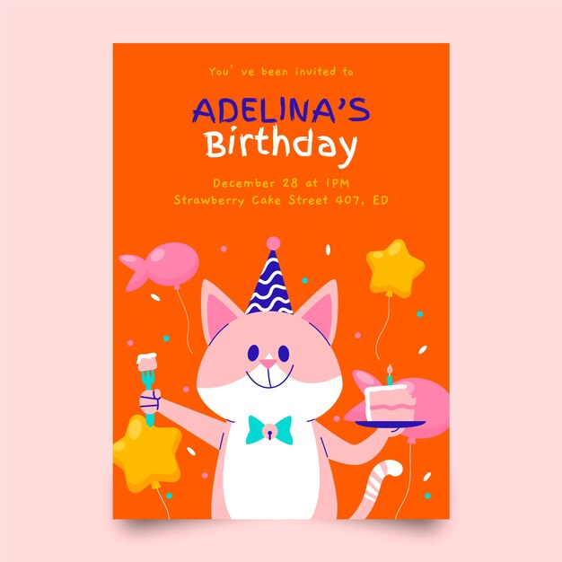 Invitación tarjeta fiesta infantil dibujada a mano