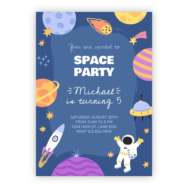 Invitación tarjeta fiesta infantil dibujada a mano
