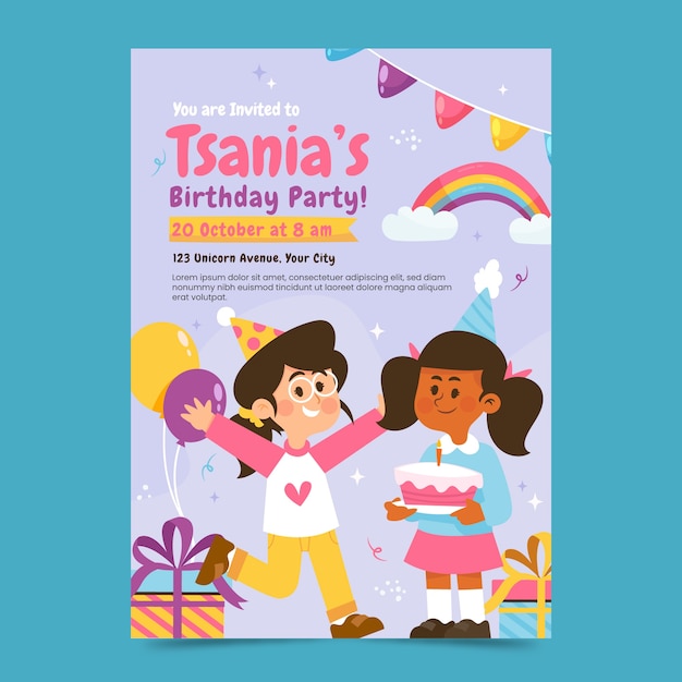 Invitación tarjeta fiesta infantil dibujada a mano