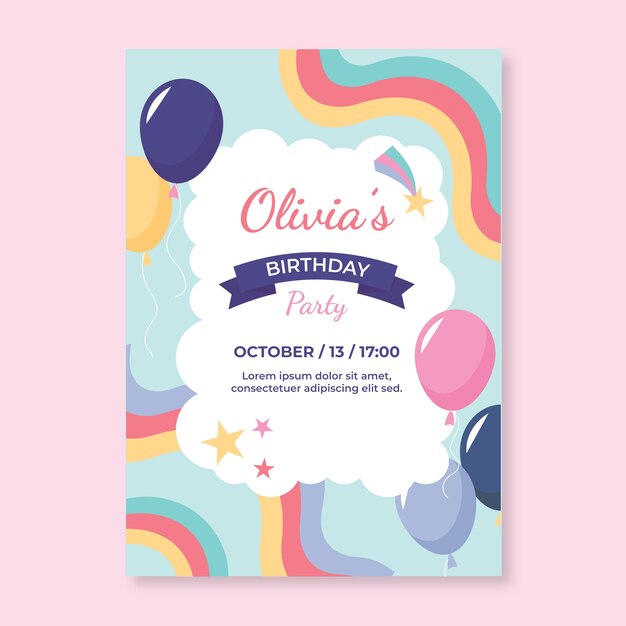 Invitación tarjeta fiesta infantil dibujada a mano