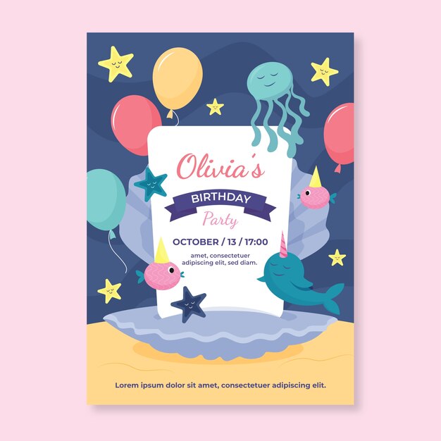Invitación tarjeta fiesta infantil dibujada a mano