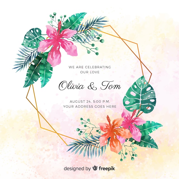 Invitación tropical de boda en acuarela