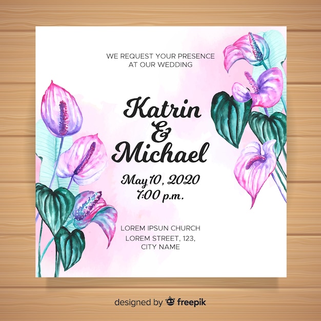 Invitación tropical de boda en acuarela