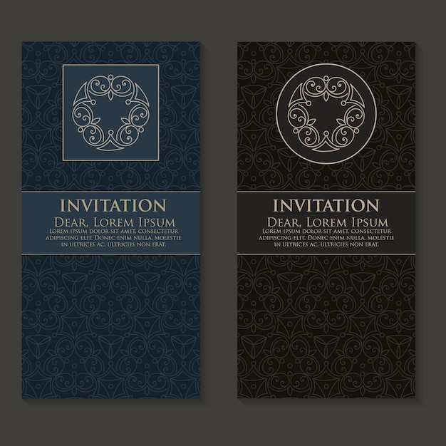 Invitación de vector, tarjetas con elementos étnicos arabescos.