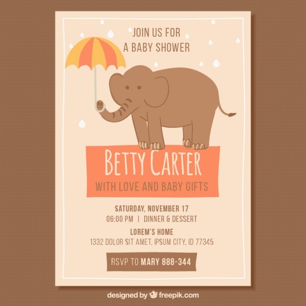 Invitación vintage a baby shower con elefante