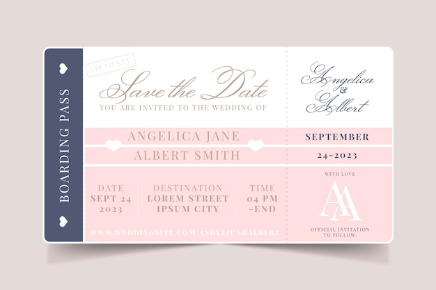 Invitaciones de boda de destino de diseño plano