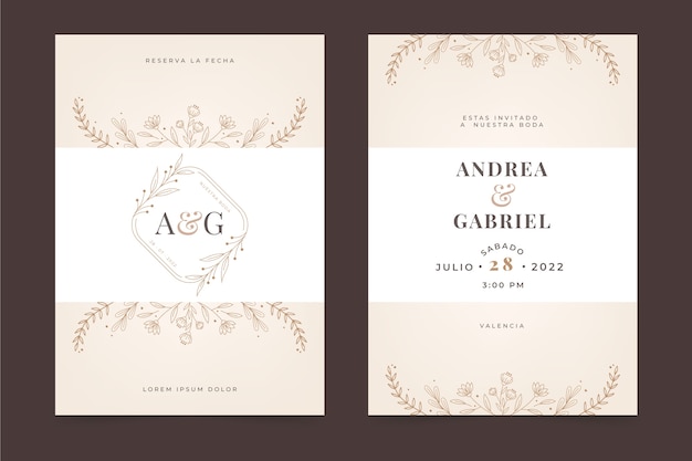 Invitaciones de boda de diseño plano dibujadas a mano en español