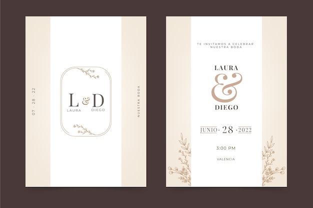 Invitaciones de boda de diseño plano dibujadas a mano en español