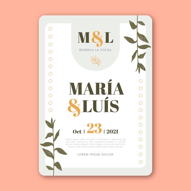 Invitaciones de boda de diseño plano en español