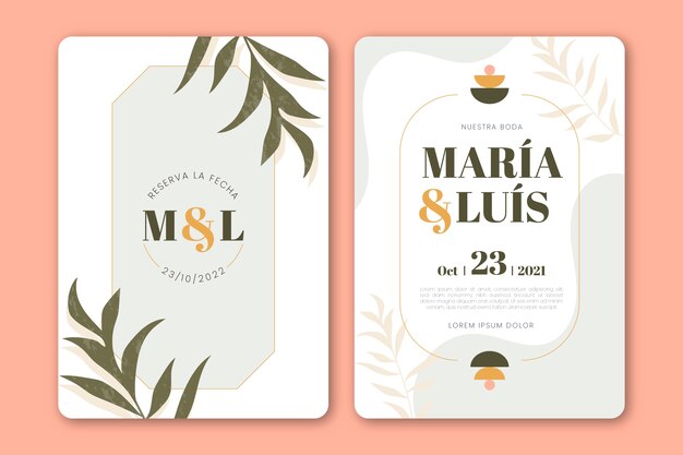 Invitaciones de boda de diseño plano en español
