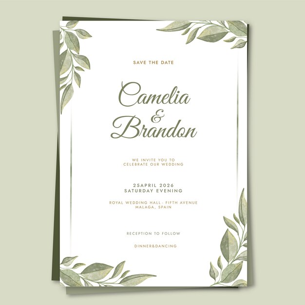 Invitaciones de boda formales en acuarela