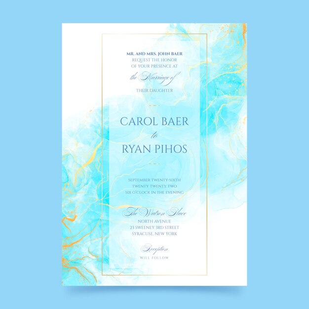 Invitaciones de boda formales en acuarela
