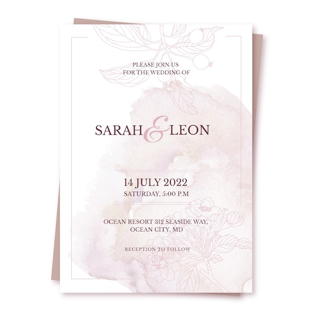 Invitaciones de boda formales en acuarela