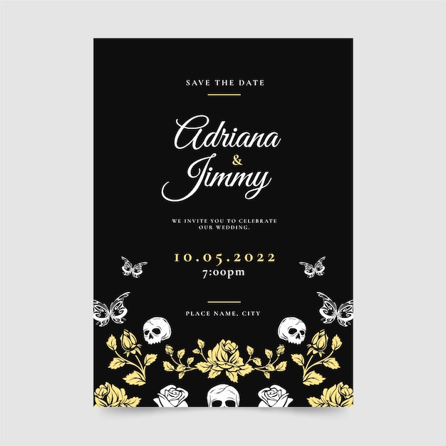 Vector gratuito invitaciones de boda góticas dibujadas a mano