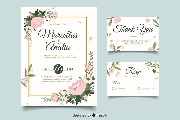 Vector gratuito invitaciones de boda lindas con diseño plano