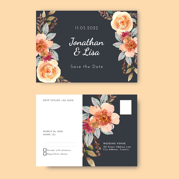 Invitaciones de boda con postal de acuarela