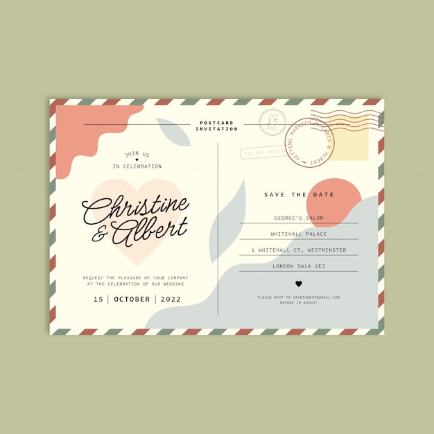 Invitaciones de boda de postal de diseño plano