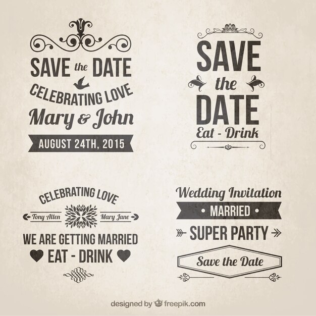 Invitaciones de boda retro en estilo de letras