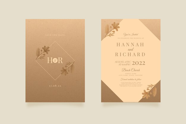 Invitaciones de boda rústicas con degradado